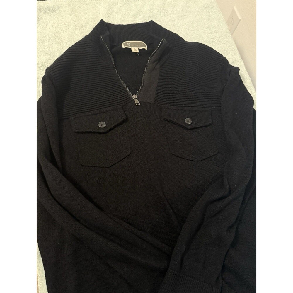 INC International Concepts 1/4 Zip Ribbed L/S Sweater Men’s Size L Black - Picture 3 of 5